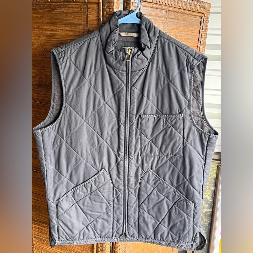 VTG 90s J. Crew Primaloft Quilted Vest Full Zip Medium Gray Outerwear Gorpcore